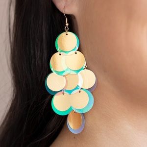 Colorful sequin with gold overlay earrings